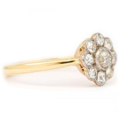 Vintage 18ct Gold Old Cut Diamond Daisy Cluster Ring