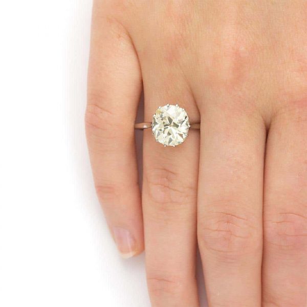 Antique Early 20th Century Platinum GIA 4.44ct Old Brilliant Cut Diamond Solitaire Ring