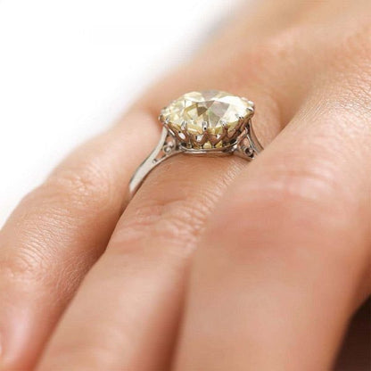 Antique Early 20th Century Platinum GIA 4.44ct Old Brilliant Cut Diamond Solitaire Ring