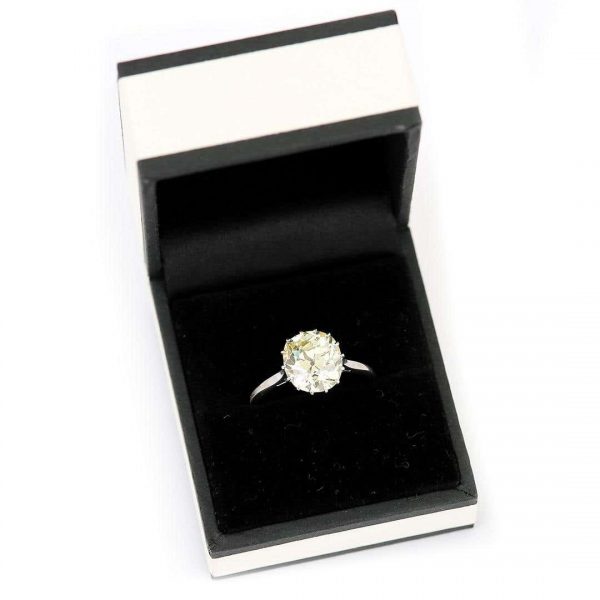 Antique Early 20th Century Platinum GIA 4.44ct Old Brilliant Cut Diamond Solitaire Ring