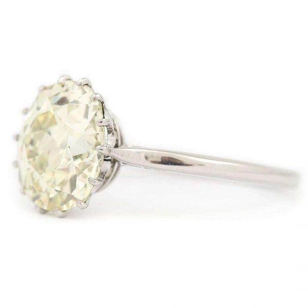 Antique Early 20th Century Platinum GIA 4.44ct Old Brilliant Cut Diamond Solitaire Ring