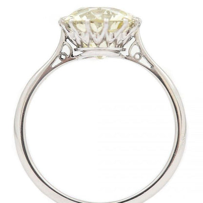 Antique Early 20th Century Platinum GIA 4.44ct Old Brilliant Cut Diamond Solitaire Ring