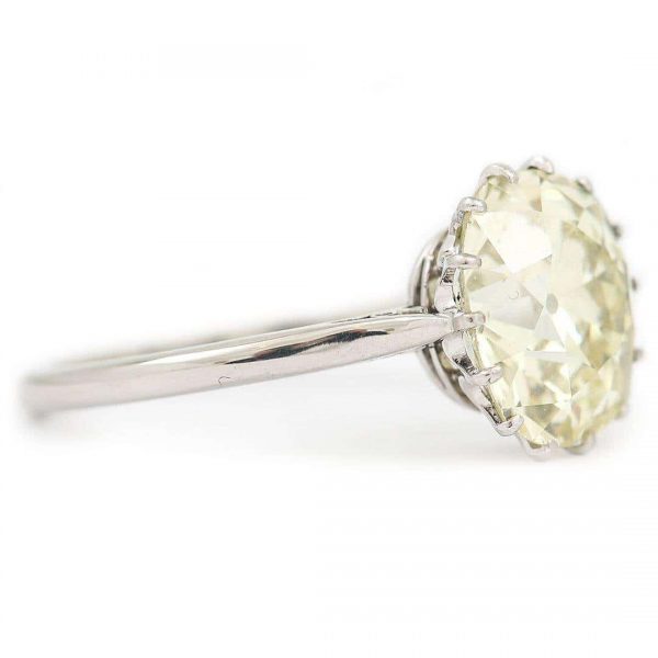 Antique Early 20th Century Platinum GIA 4.44ct Old Brilliant Cut Diamond Solitaire Ring