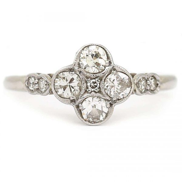 Antique Early 20th Century 18ct White Gold and Platinum Four Stone Ring