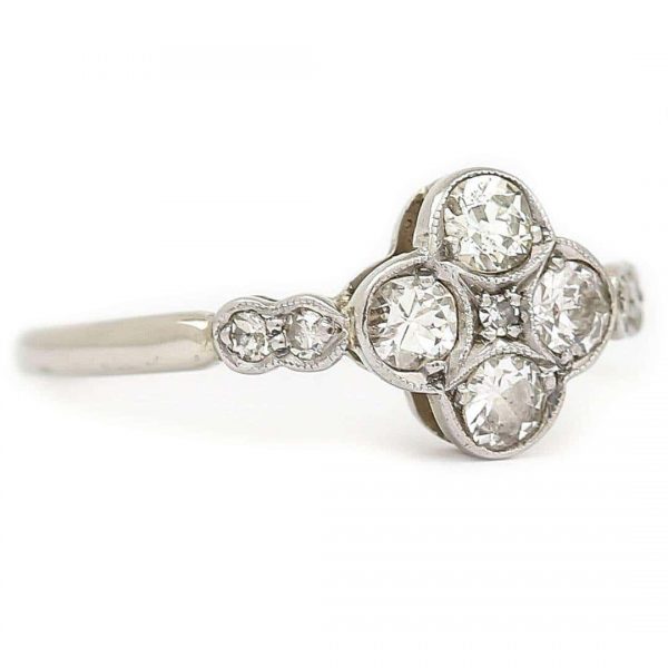 Antique Early 20th Century 18ct White Gold and Platinum Four Stone Ring