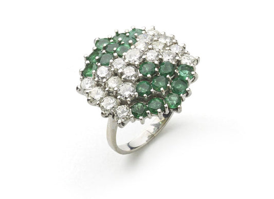 Vintage Emerald & Diamond Cluster Ring