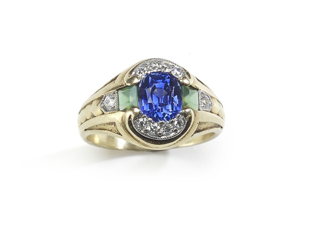 Vintage Sapphire, Emerald and Diamond Ring