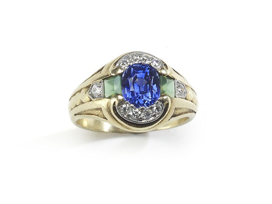 Vintage Sapphire, Emerald and Diamond Ring