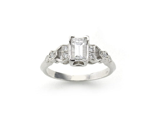 Art Deco Emerald Cut Diamond Engagement Ring, 0.81 Carats