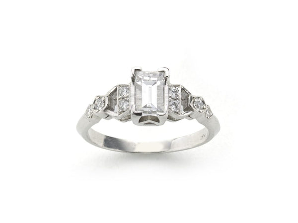 Art Deco Emerald Cut Diamond Engagement Ring, 0.81 Carats