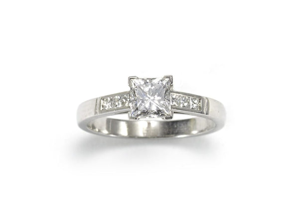 0.84 Carats GIA Cert Princess-Cut Diamond Platinum Ring