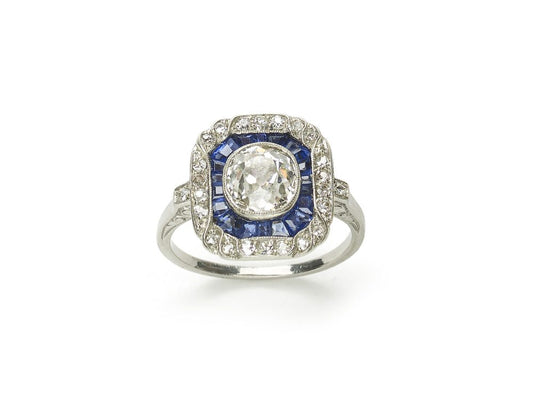 Art Deco Sapphire Diamond Engagement Ring, Circa 1925