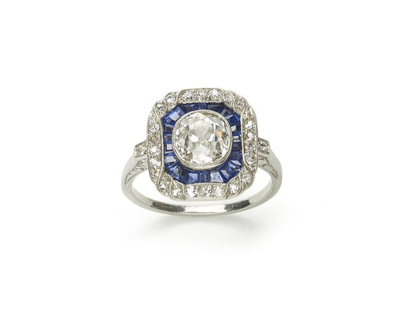 Art Deco Sapphire Diamond Engagement Ring, Circa 1925