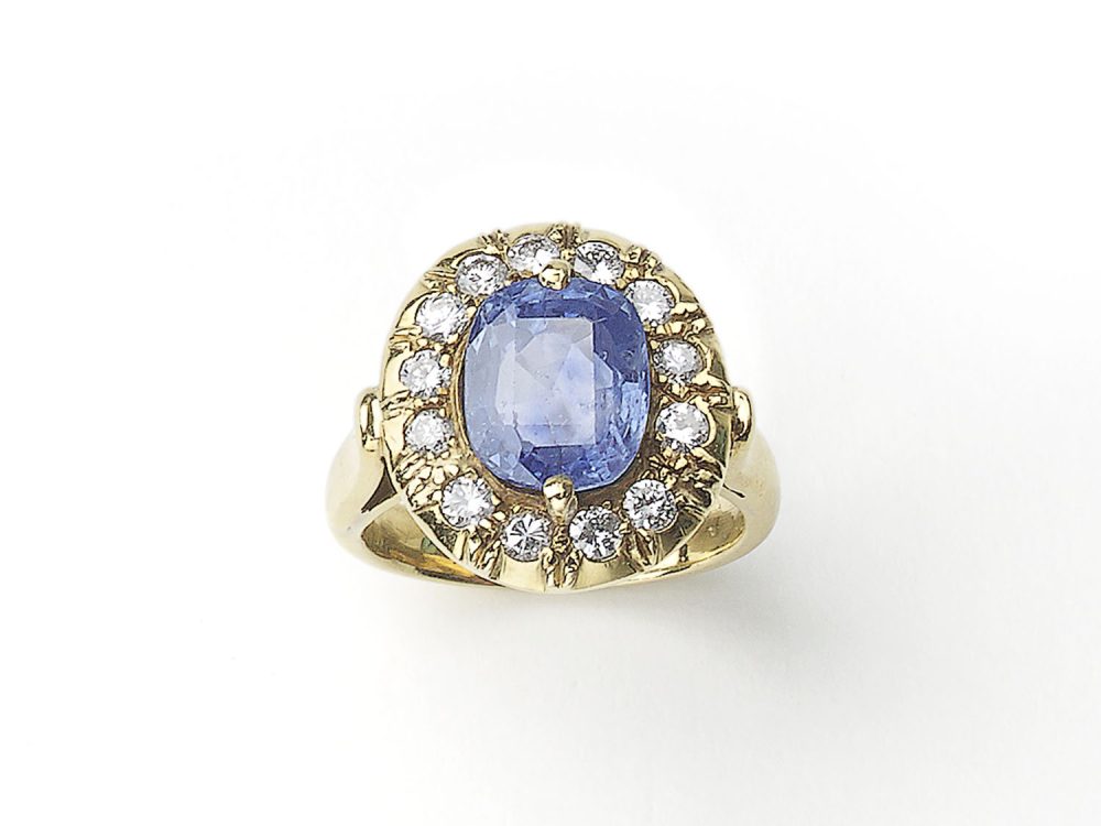 Vintage Ceylon Sapphire and Diamond Cluster Ring