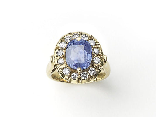 Vintage Ceylon Sapphire and Diamond Cluster Ring