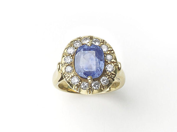 Vintage Ceylon Sapphire and Diamond Cluster Ring
