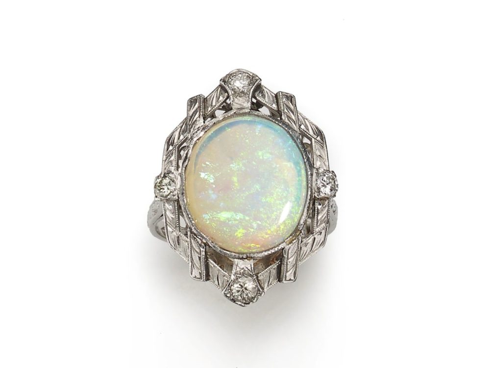 Vintage Opal & Diamond Ring