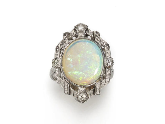Vintage Opal & Diamond Ring