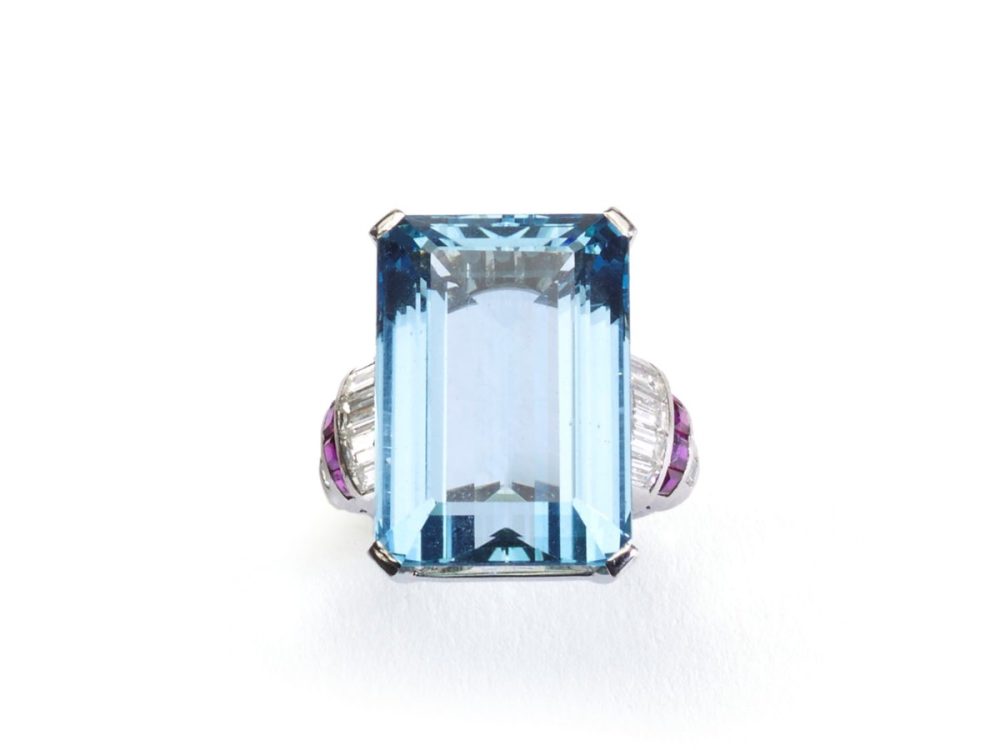 Vintage Aquamarine Diamond and Ruby Cocktail Ring