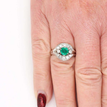 Vintage Emerald and Diamond Cluster Ring 18ct White Gold