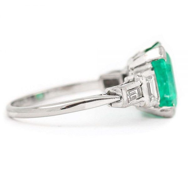 Antique Art Deco Certified Untreated 3.4ct Columbian Emerald and Baguette Diamond Ring