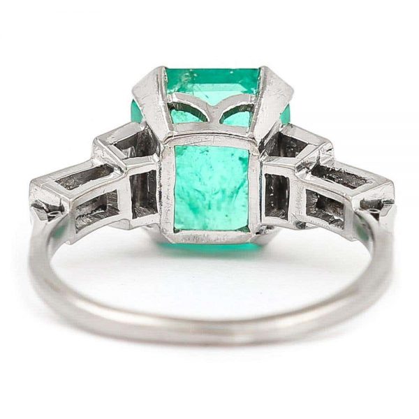 Antique Art Deco Certified Untreated 3.4ct Columbian Emerald and Baguette Diamond Ring