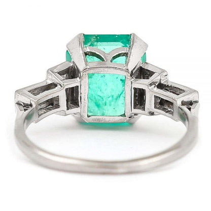 Antique Art Deco Certified Untreated 3.4ct Columbian Emerald and Baguette Diamond Ring