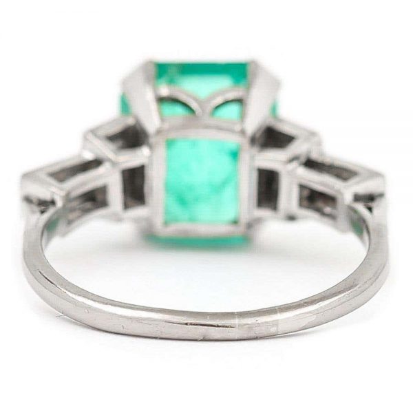Antique Art Deco Certified Untreated 3.4ct Columbian Emerald and Baguette Diamond Ring