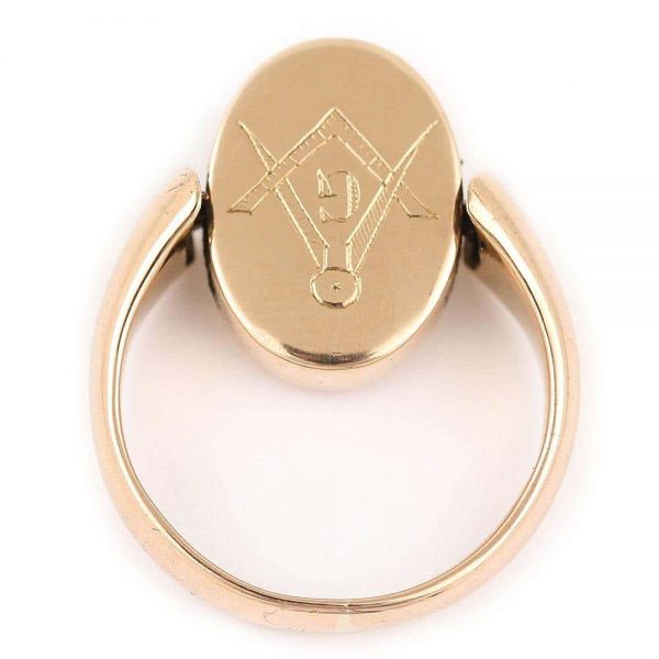 Antique Edwardian 18ct Yellow Gold Masonic Swivel Signet Ring Circa 1910