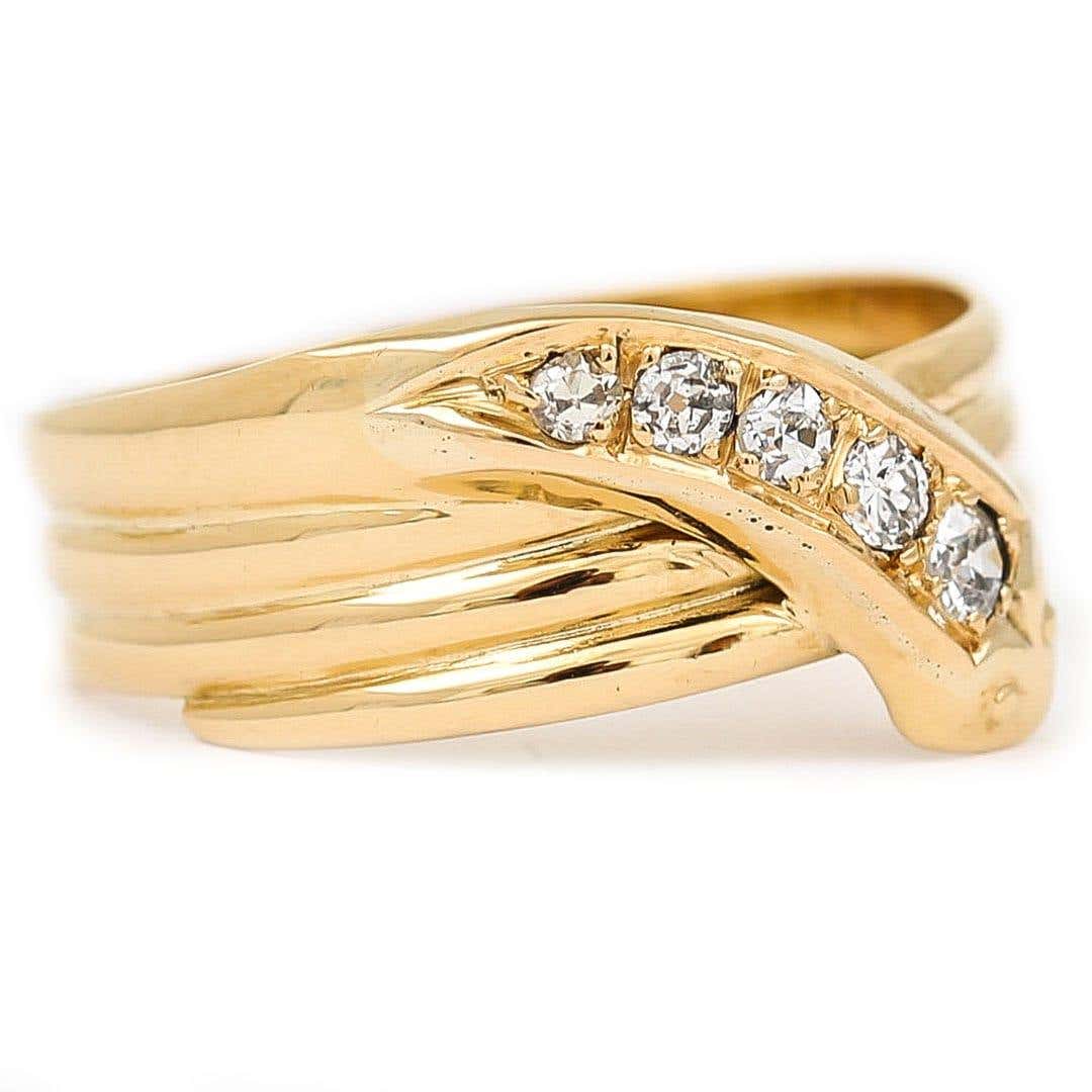 Antique Edwardian 18ct Yellow Gold Diamond Snake Ring Circa 1915