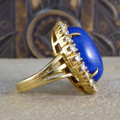 Vintage Lapis Lazuli and Diamond Cocktail Ring