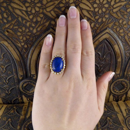 Vintage Lapis Lazuli and Diamond Cocktail Ring