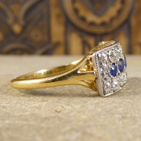 Antique Art Deco Diamond & Sapphire Horizontal Panel Ring