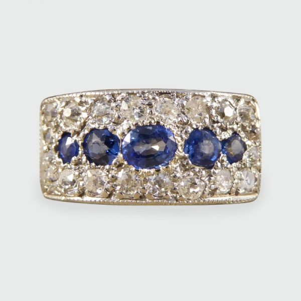 Antique Art Deco Diamond & Sapphire Horizontal Panel Ring