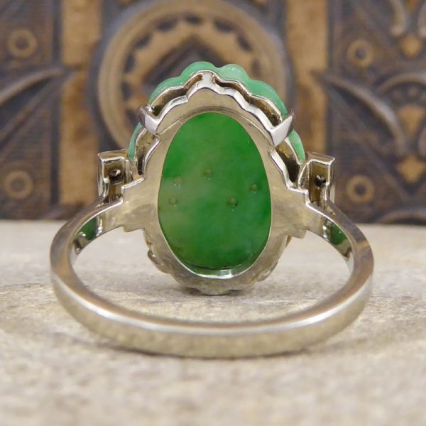 Antique Art Deco Carved Jade & Diamond Ring