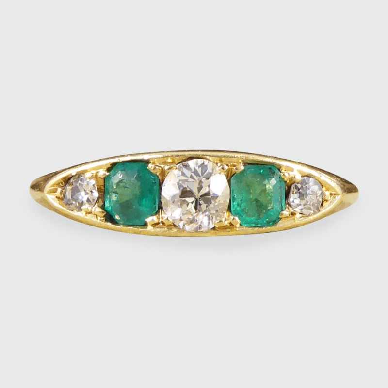 Antique Late Victorian Emerald & Diamond Five Stone Ring