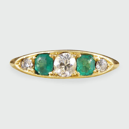 Antique Late Victorian Emerald & Diamond Five Stone Ring