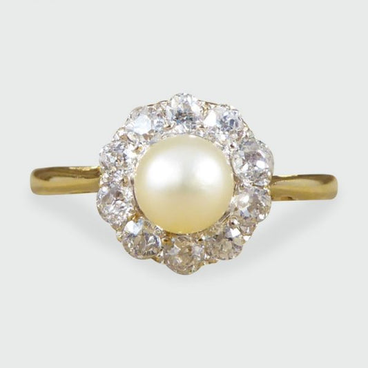 Antique Edwardian Pearl & Diamond Cluster Ring