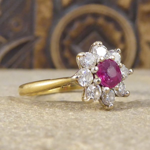 Vintage Ruby & Diamond Flower Cluster Ring