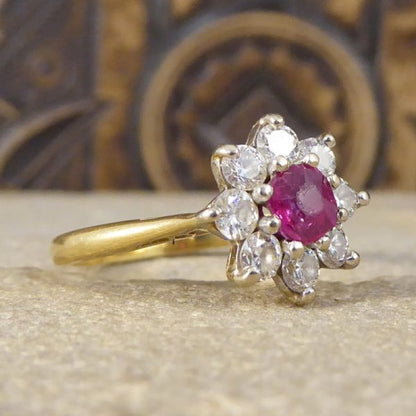 Vintage Ruby & Diamond Flower Cluster Ring