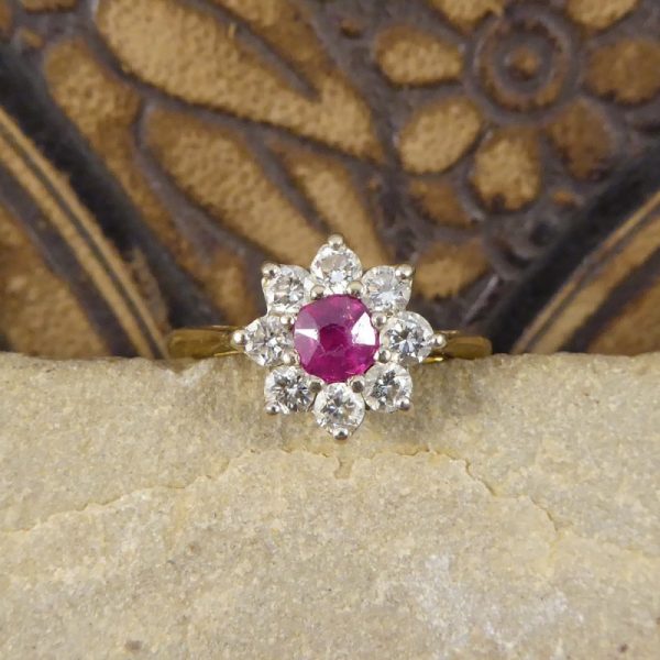 Vintage Ruby & Diamond Flower Cluster Ring