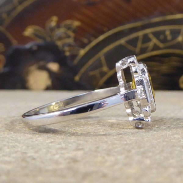 Contemporary Art Deco Style Yellow Sapphire & Diamond Ring