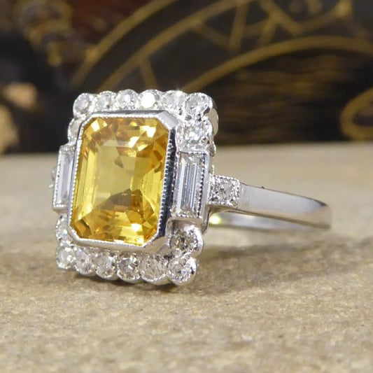 Contemporary Art Deco Style Yellow Sapphire & Diamond Ring
