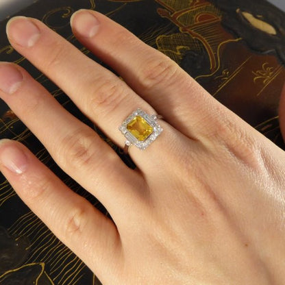 Contemporary Art Deco Style Yellow Sapphire & Diamond Ring