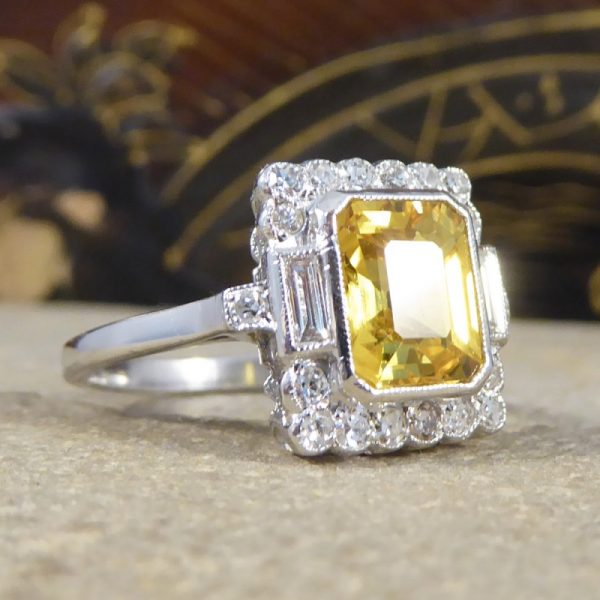 Contemporary Art Deco Style Yellow Sapphire & Diamond Ring