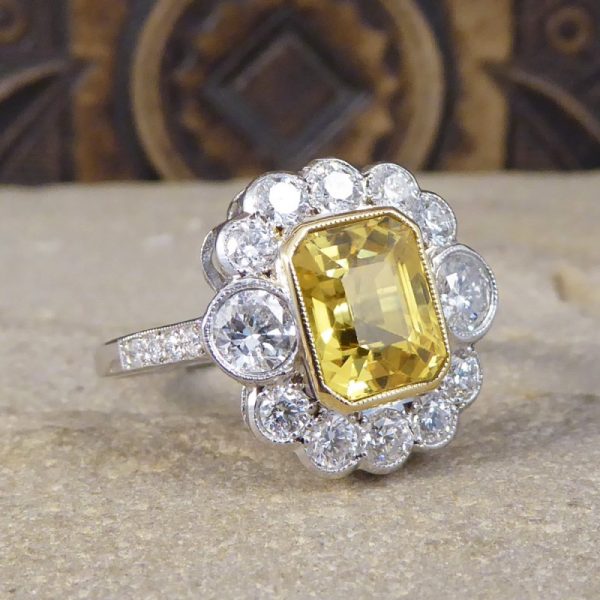 Contemporary Yellow Sapphire & Diamond Cluster Ring