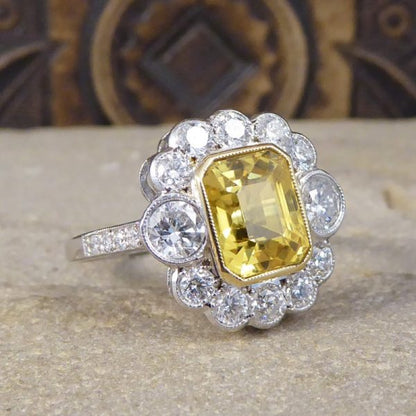 Contemporary Yellow Sapphire & Diamond Cluster Ring