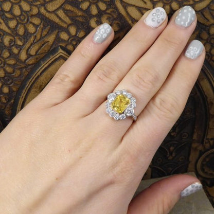 Contemporary Yellow Sapphire & Diamond Cluster Ring