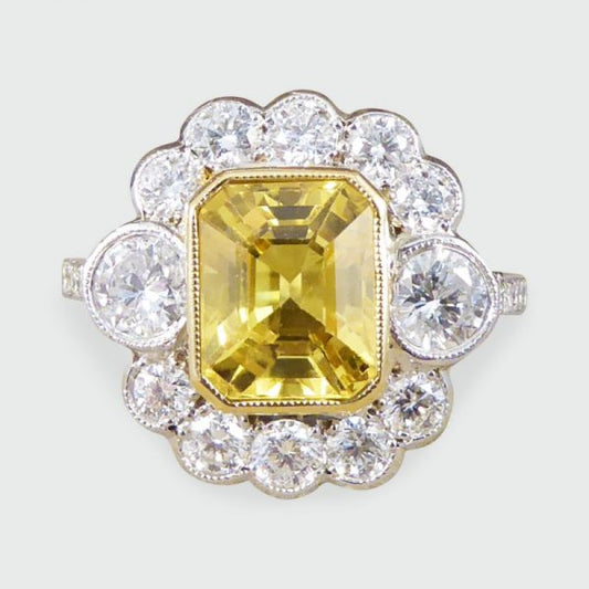 Contemporary Yellow Sapphire & Diamond Cluster Ring