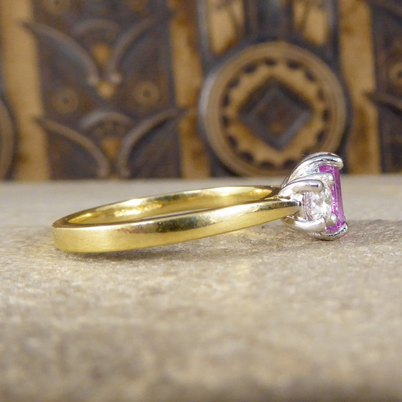 Pink Sapphire & Diamond Three Stone Ring
